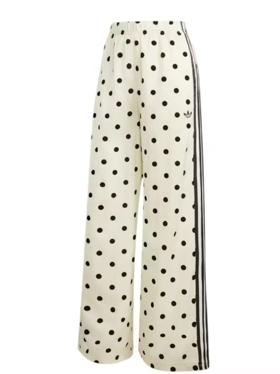 adidas Pants - adidas Cream Wide Leg Polka Dot Track Pants with Black Stripes